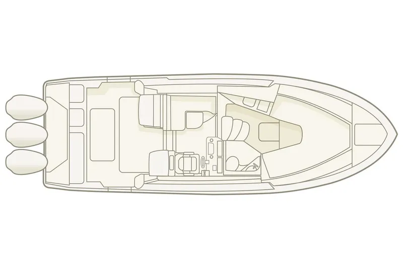 Slide: The Image of Manufacturer Provided Image: Top view layout of 2026 Grady-White Express 340 boat with triple engines. - 20