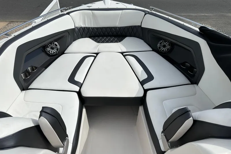 Slide: The Image of Luxurious interior of a 2013 Monterey 328SS Super Sport boat with plush seating. - 10