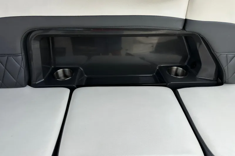 Slide: The Image of 2013 Monterey 328SS Super Sport boat seating with integrated cup holders. - 18