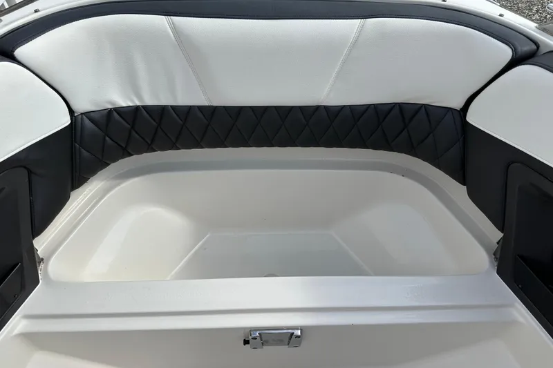 Slide: The Image of Interior seating of 2013 Monterey 328SS Super Sport boat with quilted upholstery. - 4