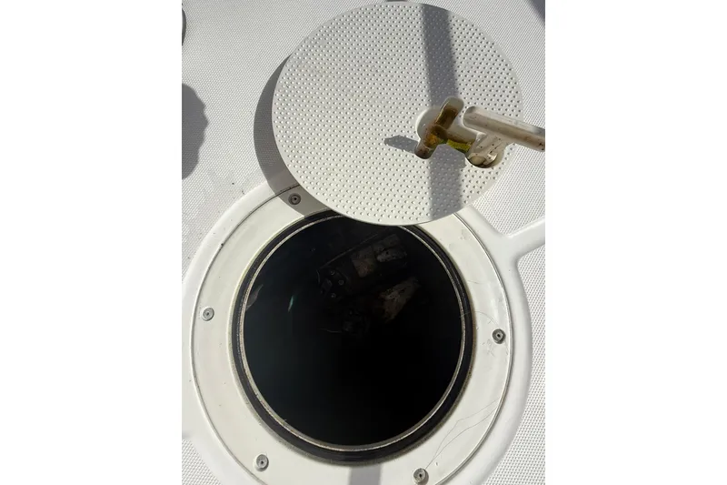 Slide: The Image of Open hatch on 2007 Boston Whaler 320 Outrage Cuddy Cabin boat deck. - 25