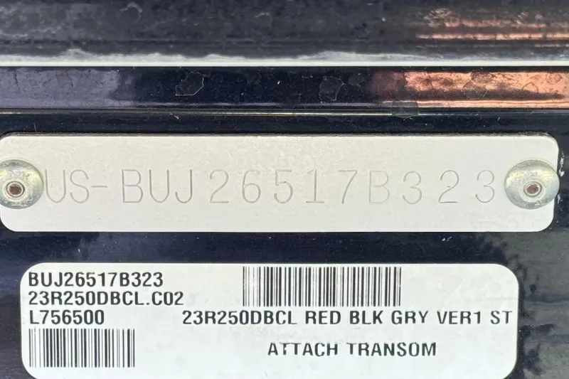 Slide: The Image of 2023 Regency 250 DL3 boat identification plate with serial number and model details. - 37