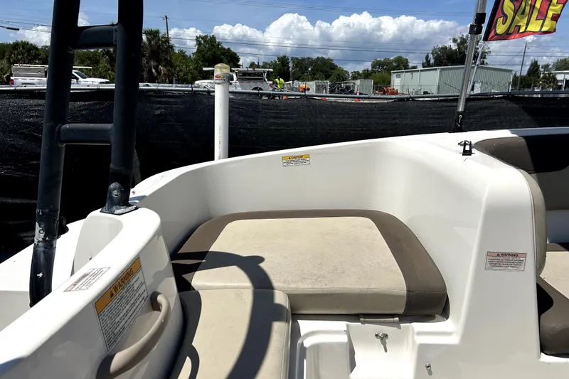 Slide: The Image of 2017 Bayliner Element E16 boat interior with seating, displayed for sale. - 48