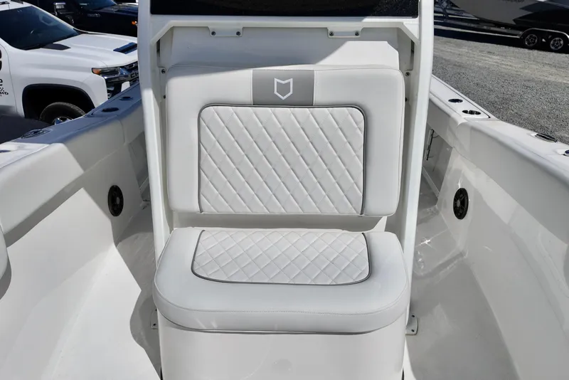 Slide: The Image of White seating on 2026 Sea Fox 248 Commander boat, featuring diamond stitching. - 10