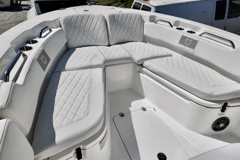 Slide: The Image of Luxurious seating on 2026 Sea Fox 248 Commander boat with quilted upholstery. - 12