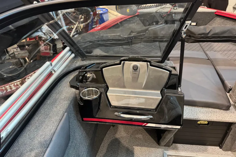 Slide: The Image of Interior of 2026 Starweld 18 SXT boat with cup holder and storage compartment. - 20