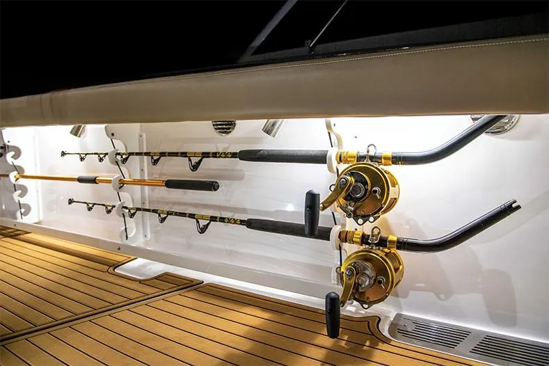 Slide: The Image of Manufacturer Provided Image: Fishing rod storage on 2021 Everglades 395 Center Console boat. - 19