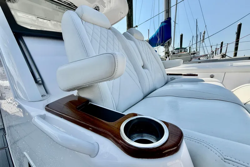 Slide: The Image of Luxurious seating on Everglades 395 Center Console boat, 2021 model. - 34