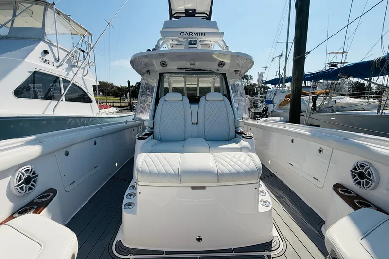Slide: The Image of Interior view of 2021 Everglades 395 Center Console boat. - 35