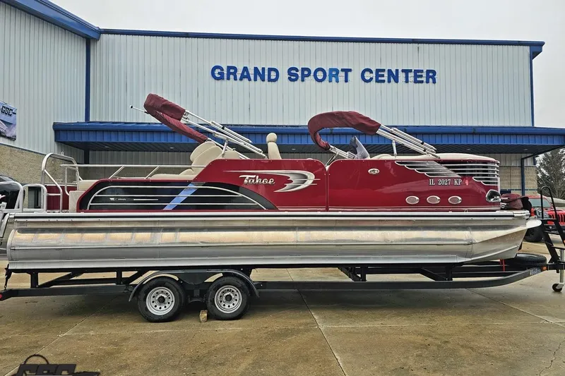 Slide: The Image of 2012 Tahoe Pontoon Vision 25' boat on trailer at Grand Sport Center. - 3