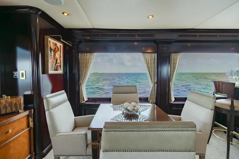 Slide: The Image of Luxurious dining area on 2006 Trinity Tri-Deck Motor Yacht with ocean view. - 27