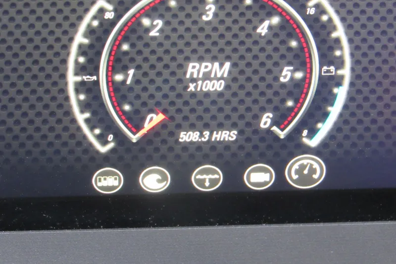 Slide: The Image of Dashboard of 2021 Malibu Wakesetter 21 VLX showing RPM and engine hours. - 7