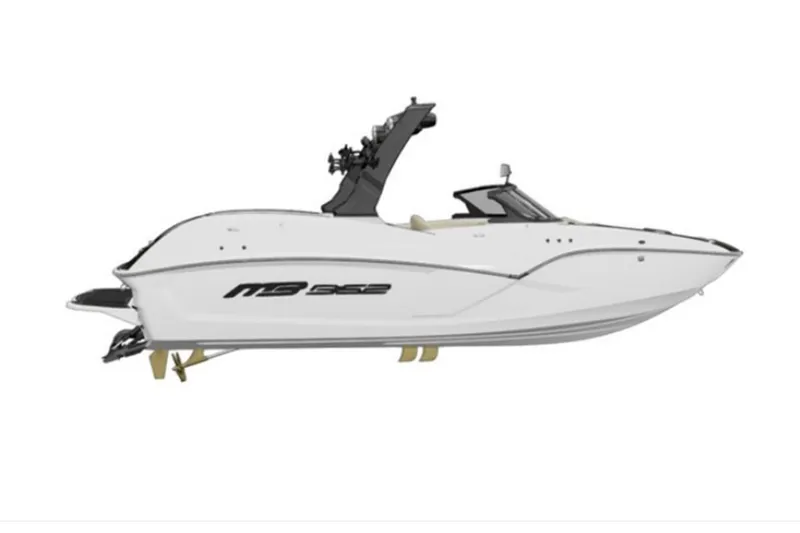 The Image of 2026 MB B52 25 Alpha boat, sleek white design, side view. - 1