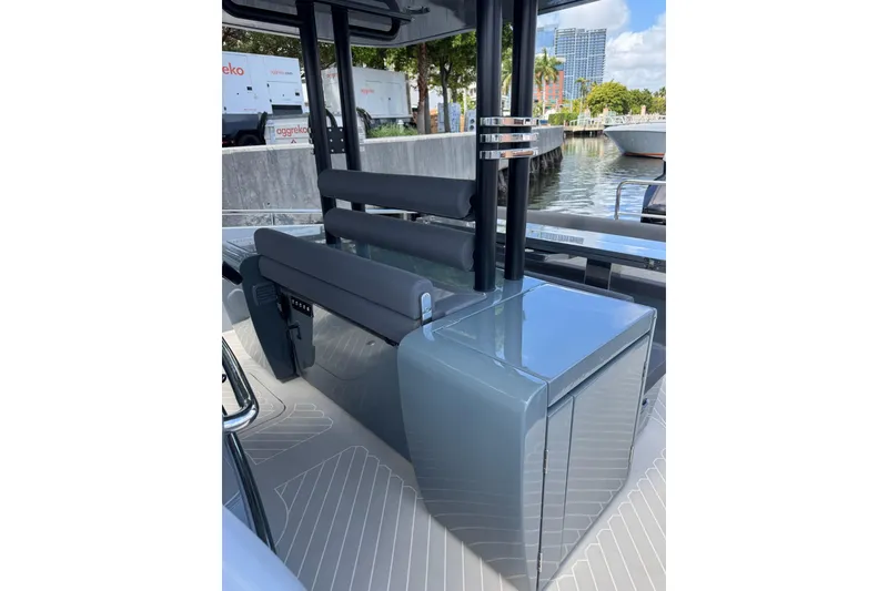 Slide: The Image of 2023 Canados 431 yacht interior with sleek seating and modern design. - 19