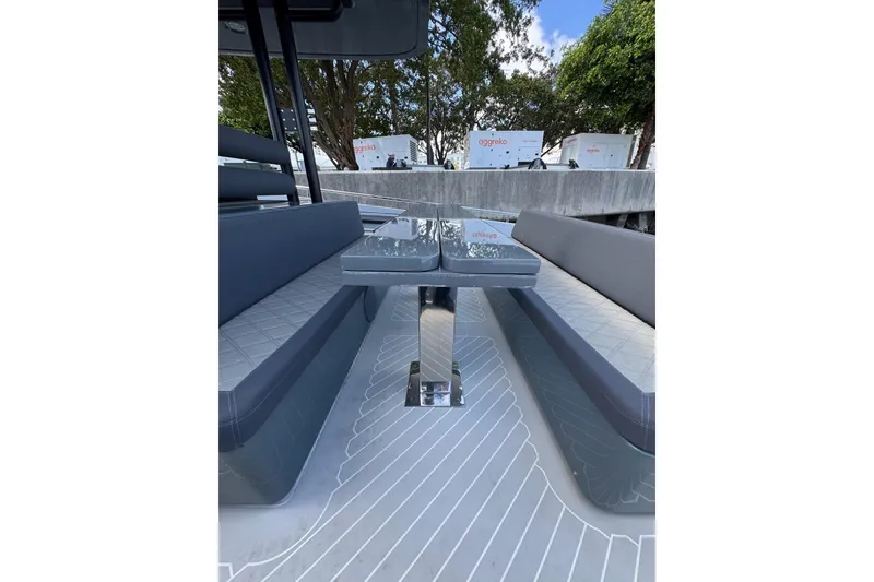 Slide: The Image of 2023 Canados 431 yacht interior with sleek seating and modern design. - 29