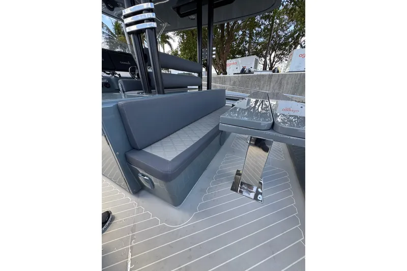 Slide: The Image of 2023 Canados 431 boat interior with sleek seating and modern design elements. - 30