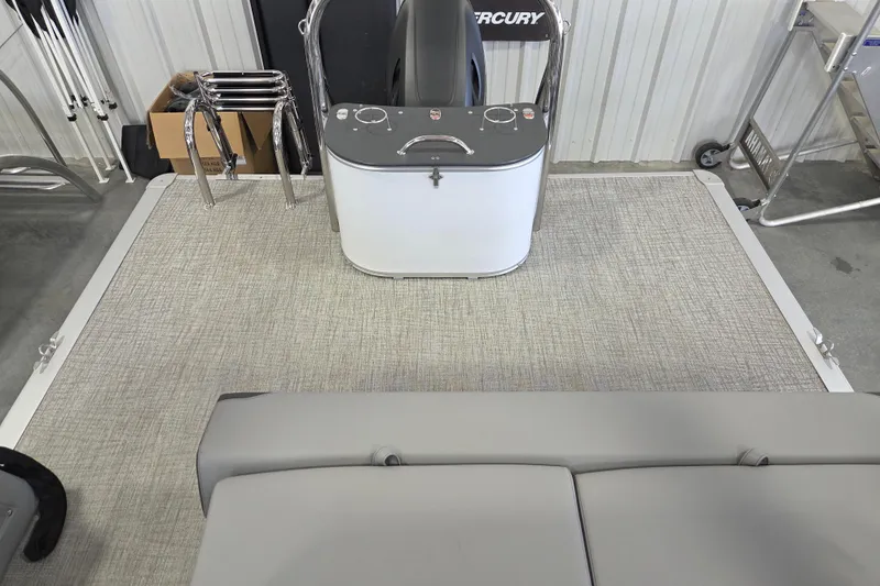 Slide: The Image of 2026 Avalon LSZ 2185 Cruise Rear Bench interior with control panel and seating. - 8