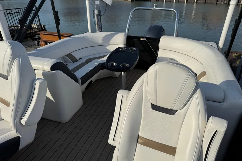 Slide: The Image of Luxurious 2022 Viaggio Diamante 23 U boat interior with plush seating and sleek design. - 14