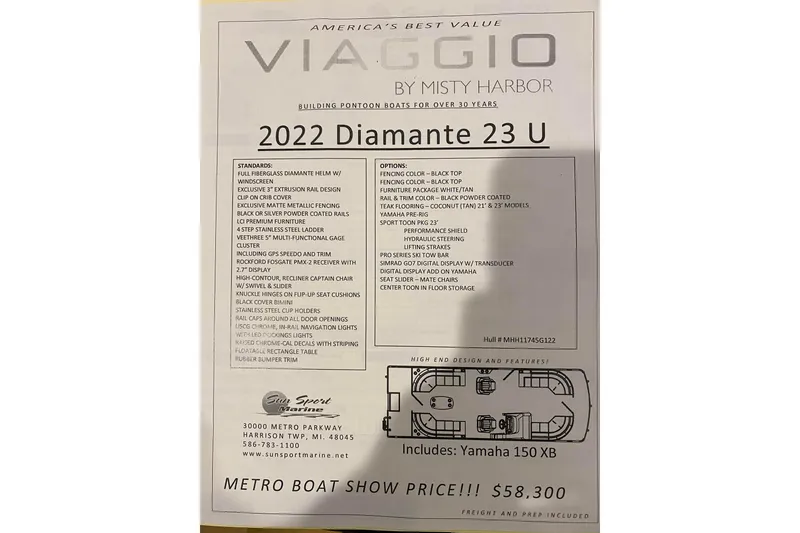 Slide: The Image of Viaggio Diamante 23 U 2023 pontoon boat features and pricing details. - 15
