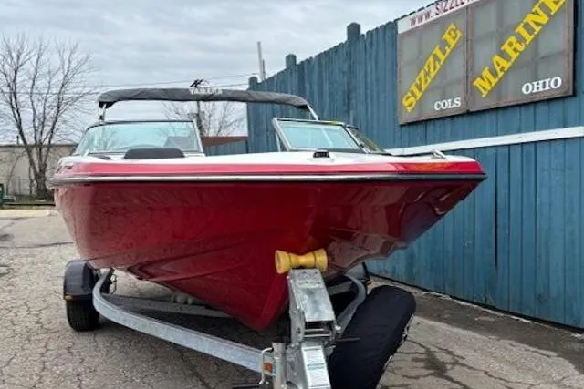 Slide: The Image of 2015 Yamaha Boats SX192 in red on trailer at Sizzle Marine, Ohio. - 1