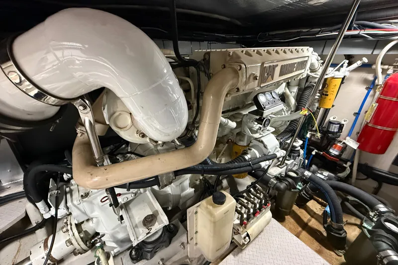 Slide: The Image of Engine room of a 2000 Sea Ray Sundancer 540 with visible CAT marine engine. - 45