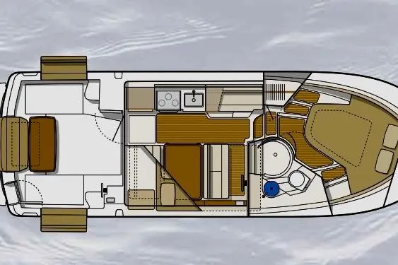 Slide: The Image of 2016 Cutwater C-30 CB boat interior layout, featuring cabin, kitchen, and seating areas. - 5