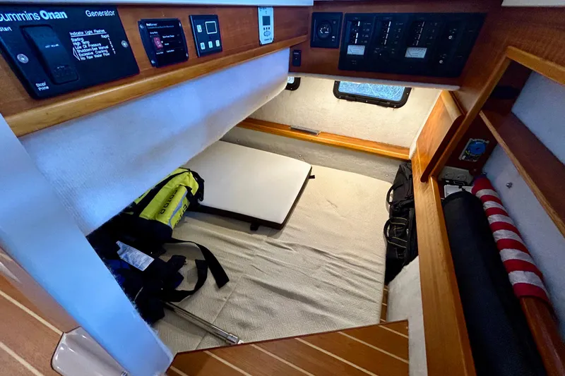 Slide: The Image of 2016 Cutwater C-30 CB cabin interior with storage and control panels. - 22