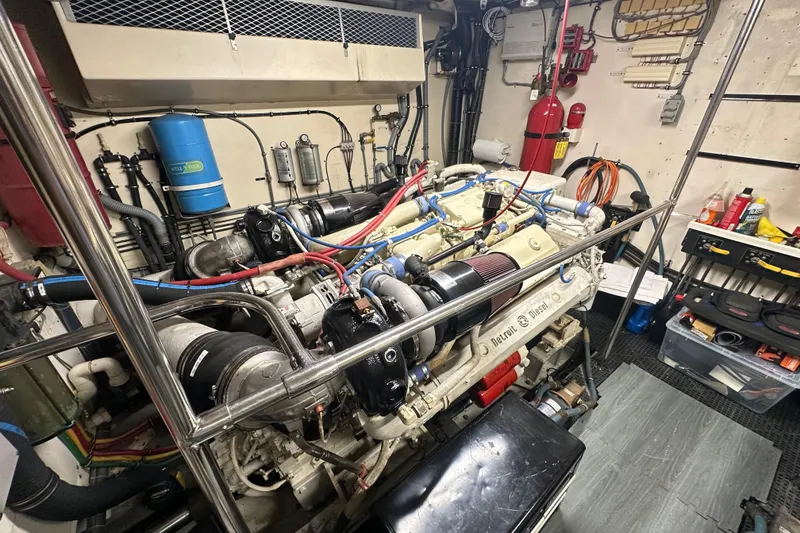 Slide: The Image of Engine room of a 1992 Hatteras 65 Motor Yacht with Detroit Diesel engine. - 38