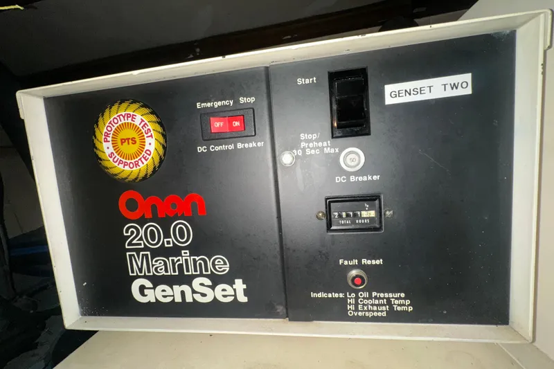 Slide: The Image of Onan 20.0 Marine GenSet control panel on 1992 Hatteras 65 Motor Yacht. - 42