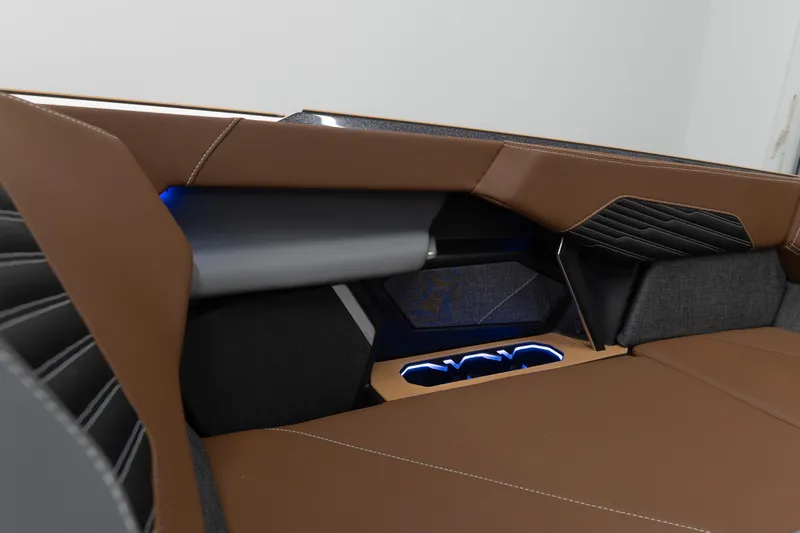 Slide: The Image of 2026 MasterCraft X24 interior with brown leather seats and modern design elements. - 4