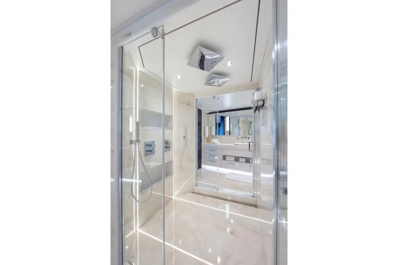 Slide: The Image of Luxurious bathroom in 2025 Hargrave E Series yacht with modern fixtures and elegant design. - 16