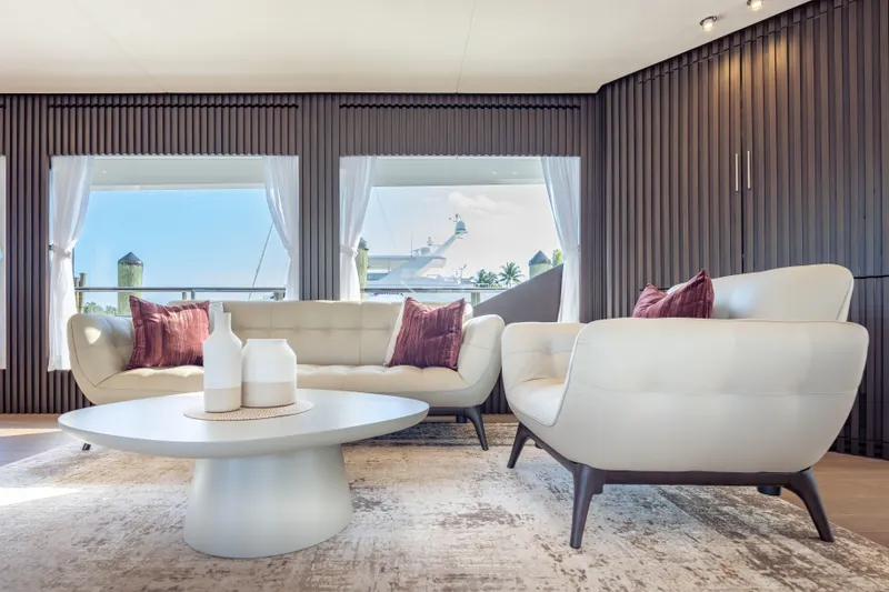 Slide: The Image of Luxurious Hargrave E Series 2025 yacht interior with elegant seating and modern decor. - 3