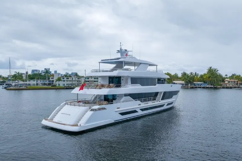 Slide: The Image of Luxurious 2026 Hargrave E Series yacht cruising on a serene waterfront. - 51