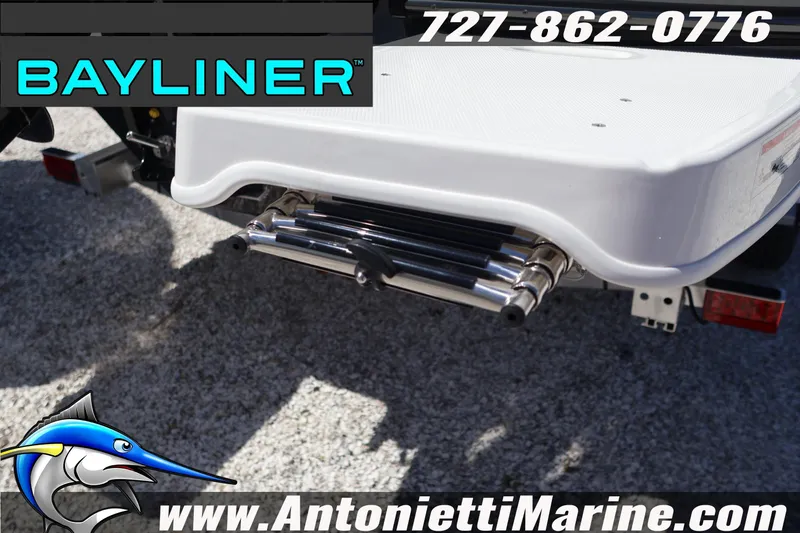 Slide: The Image of 2026 Bayliner D22 boat with swim platform and stainless steel ladder, Antonietti Marine branding. - 10