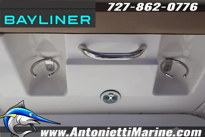 Slide: The Image of Bayliner D22 2026 boat accessories with chrome fittings, Antonietti Marine branding. - 17