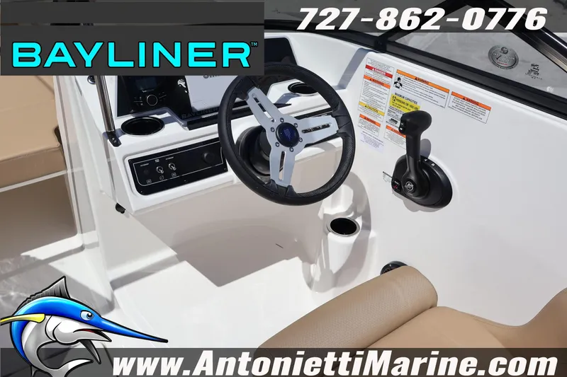 Slide: The Image of 2026 Bayliner D22 boat cockpit with steering wheel and controls, featuring Antonietti Marine branding. - 19