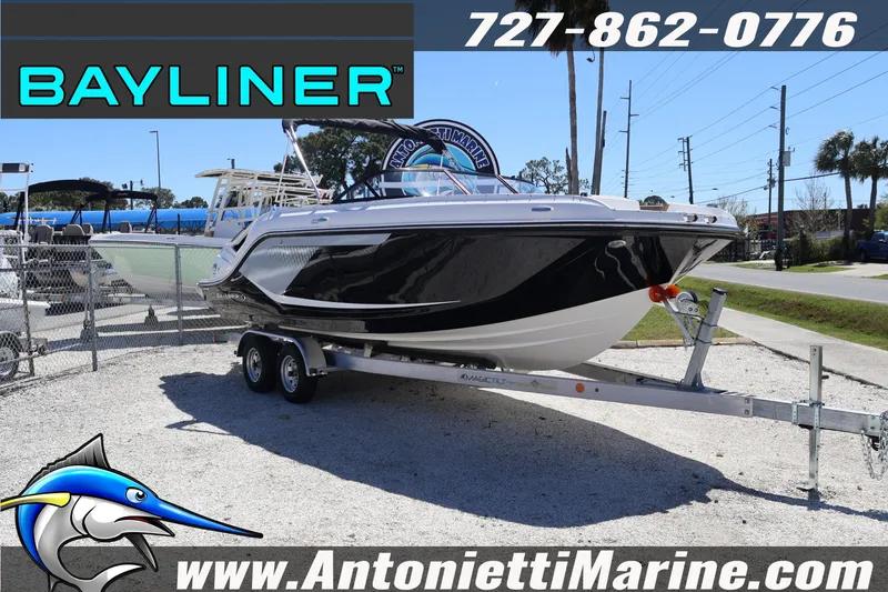Slide: The Image of 2026 Bayliner D22 boat on trailer at Antonietti Marine dealership. - 5
