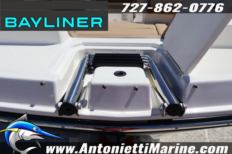 Slide: The Image of 2026 Bayliner D22 boat ladder and deck detail, featuring Antonietti Marine branding. - 9