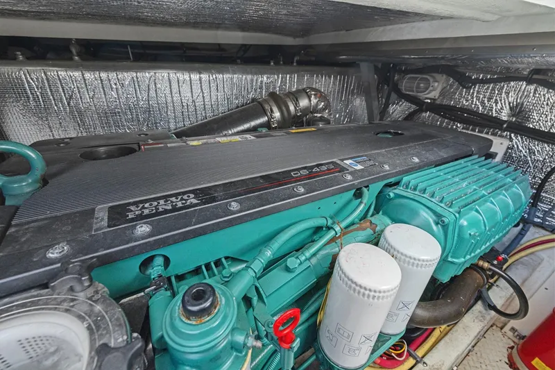 Slide: The Image of Volvo Penta engine in 2008 Cruisers Yachts 447 Sport Sedan, showcasing marine engineering. - 50