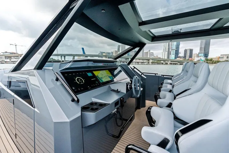 Slide: The Image of Luxurious 2024 Vanquish Yachts VQ55 interior with sleek design and advanced navigation system. - 31