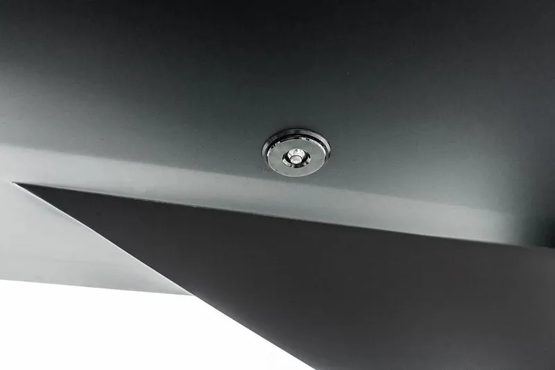 Slide: The Image of Close-up of 2024 Vanquish Yachts VQ55 hull detail with sleek design elements. - 55