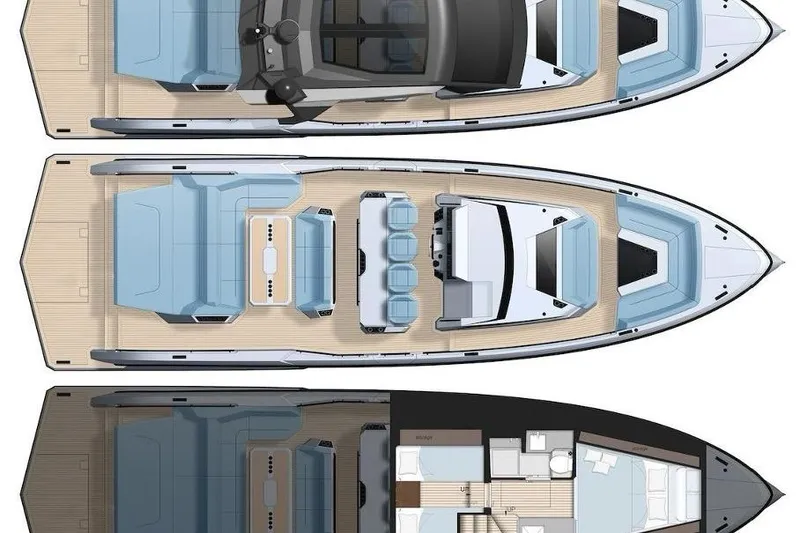 Slide: The Image of 2024 Vanquish Yachts VQ 55 layout with detailed deck and interior design. - 8