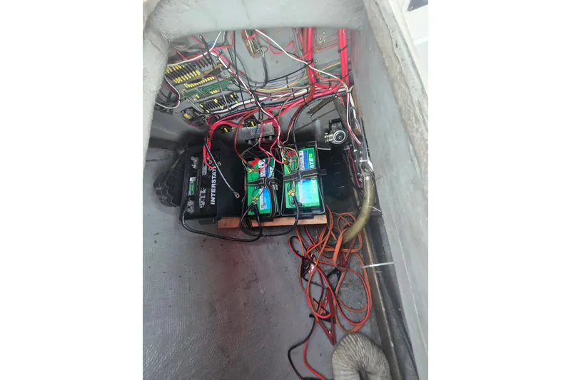 Slide: The Image of Electrical wiring and battery setup in a 1980 Pearson 365 Sloop sailboat. - 34