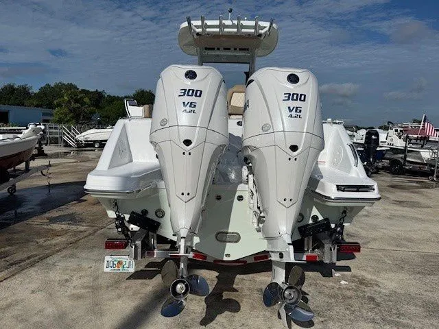 Slide: The Image of 2026 Everglades 285 Center Console with twin 300 HP V6 engines. - 26