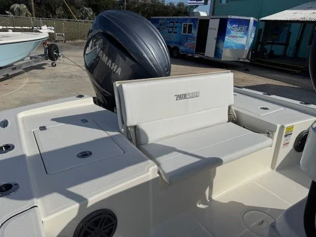 Slide: The Image of Pathfinder 2200 TRS 2025 with Yamaha engine, rear seating area. - 23