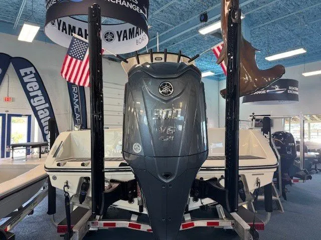 Slide: The Image of Pathfinder 2400 Open 2026 with Yamaha 300 HP engine in showroom. - 22