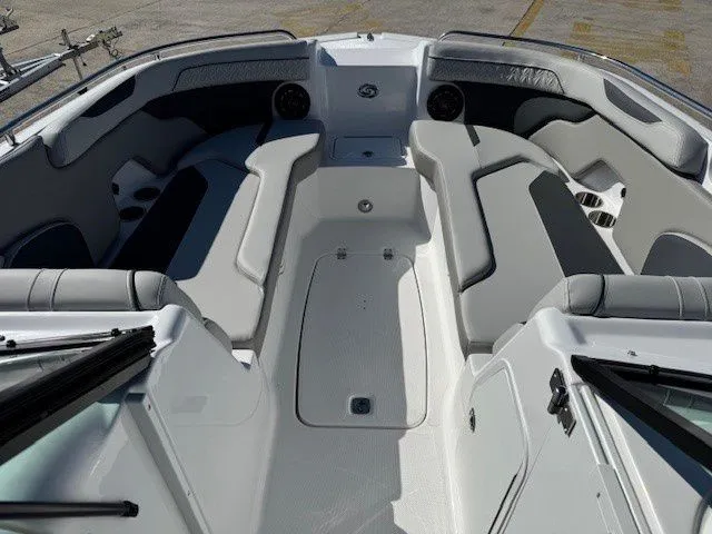 Slide: The Image of Interior of 2026 Hurricane SunDeck 2400 OB with gray upholstery. - 32