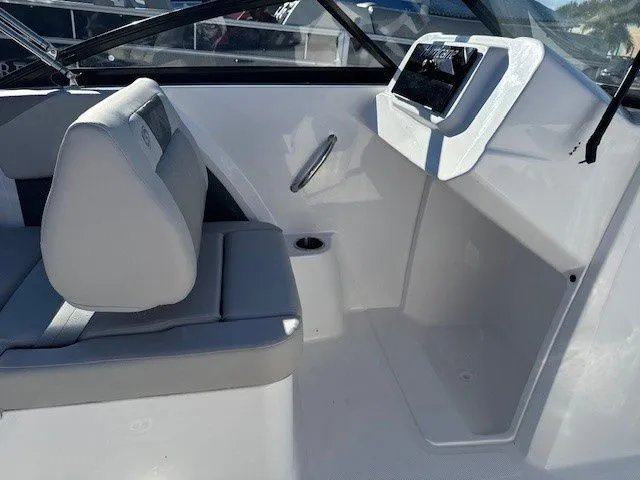 Slide: The Image of Interior of 2026 Hurricane SunDeck 2050 OB with gray seating. - 23