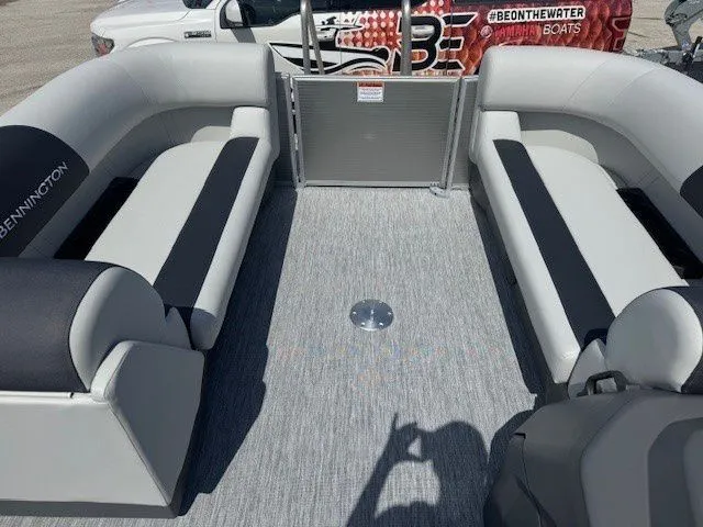 Slide: The Image of Interior of 2026 Bennington 22SSRSE pontoon boat with gray seating. - 32