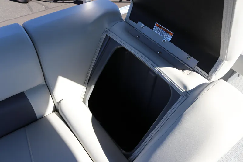 Slide: The Image of Open storage compartment on 2023 SunChaser Vista 20 Fish boat seat. - 21